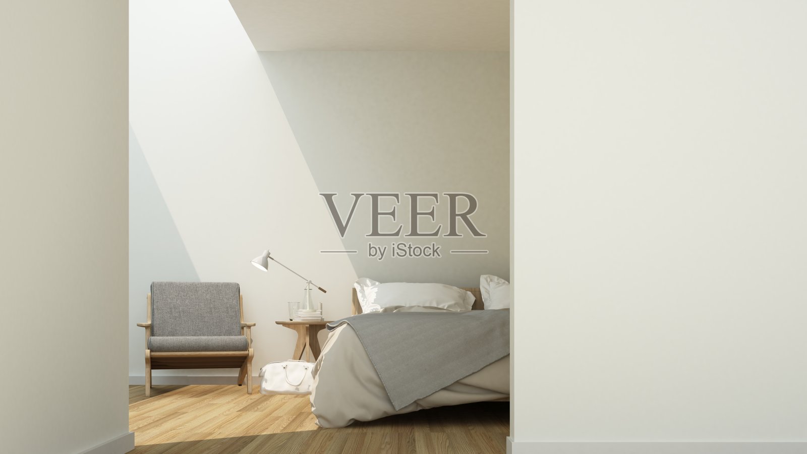 室内空间放松，3d渲染和白色背景的最小墙灯照片摄影图片