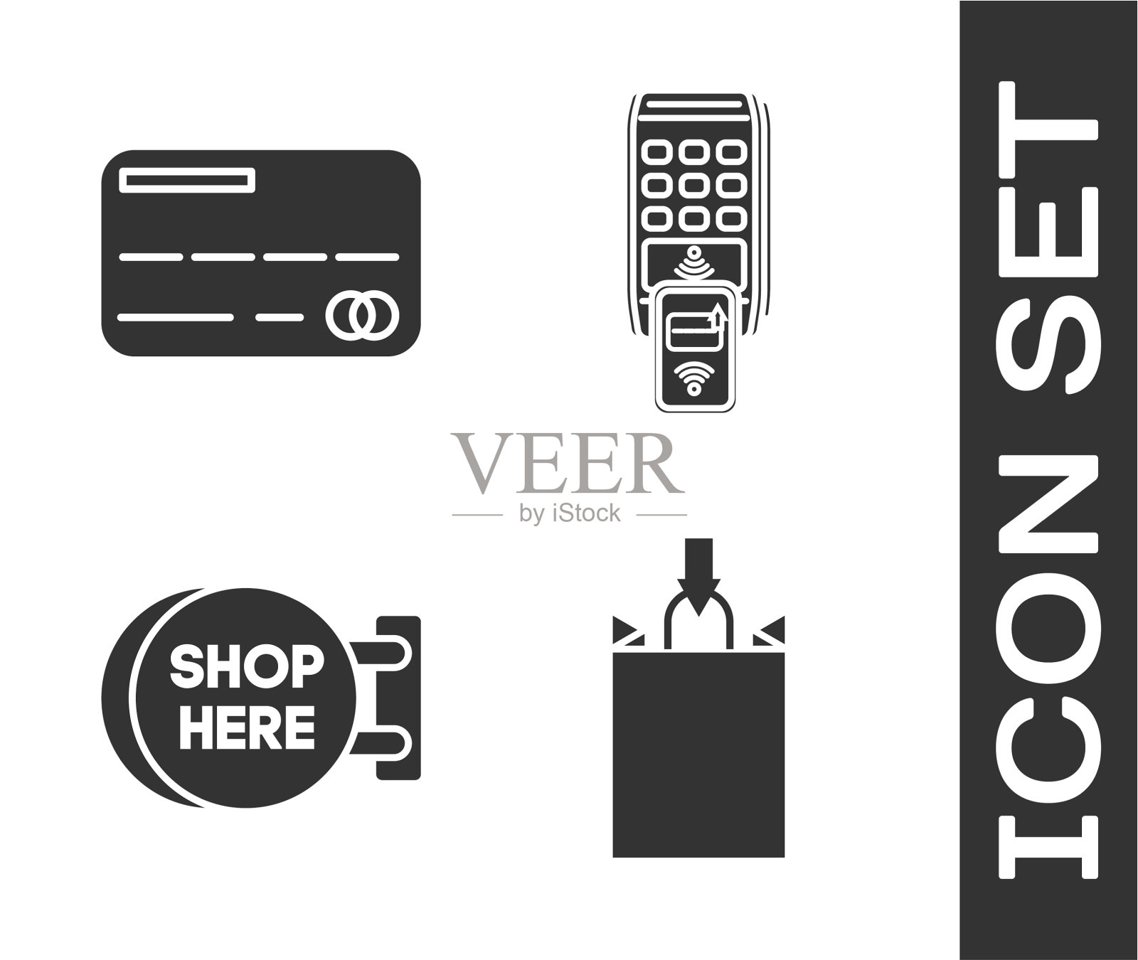 设置纸质购物袋信用卡招牌图标素材