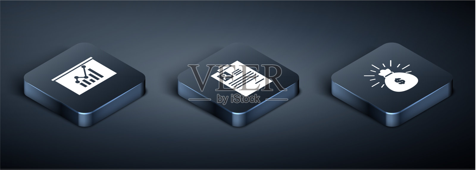 设置等距板与图表钱袋图标素材