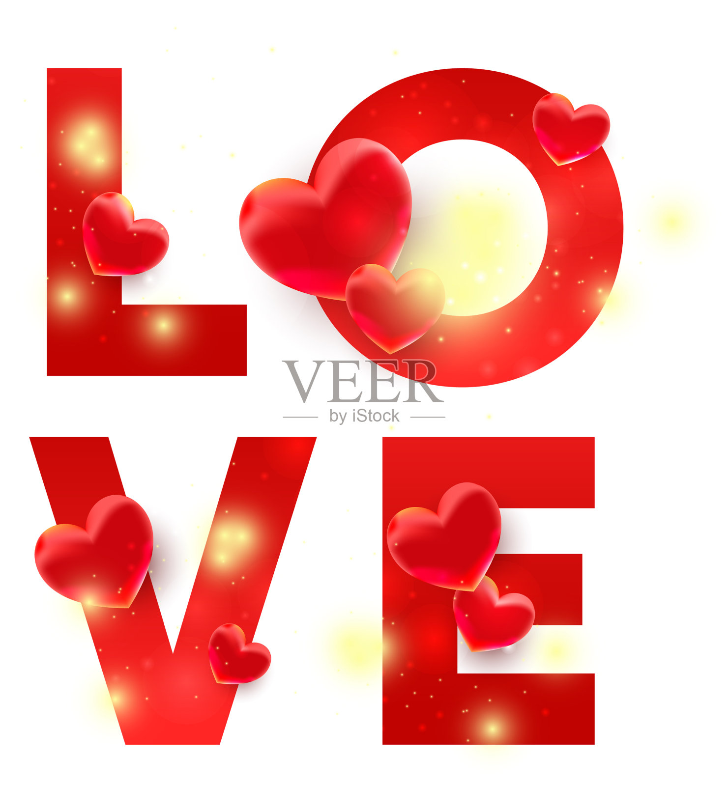 红色的情书与3d装饰隔离在白色插画图片素材