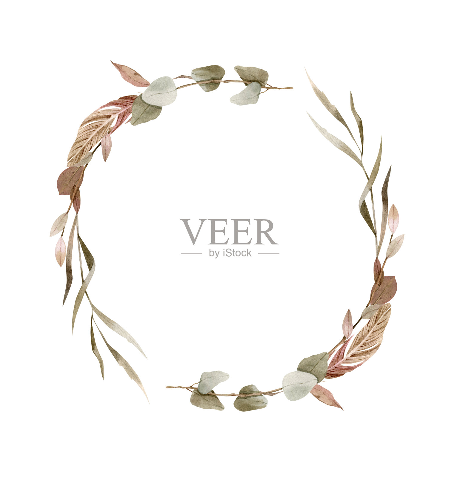 手绘水彩花圈-美丽的波西米亚风格插画图片素材