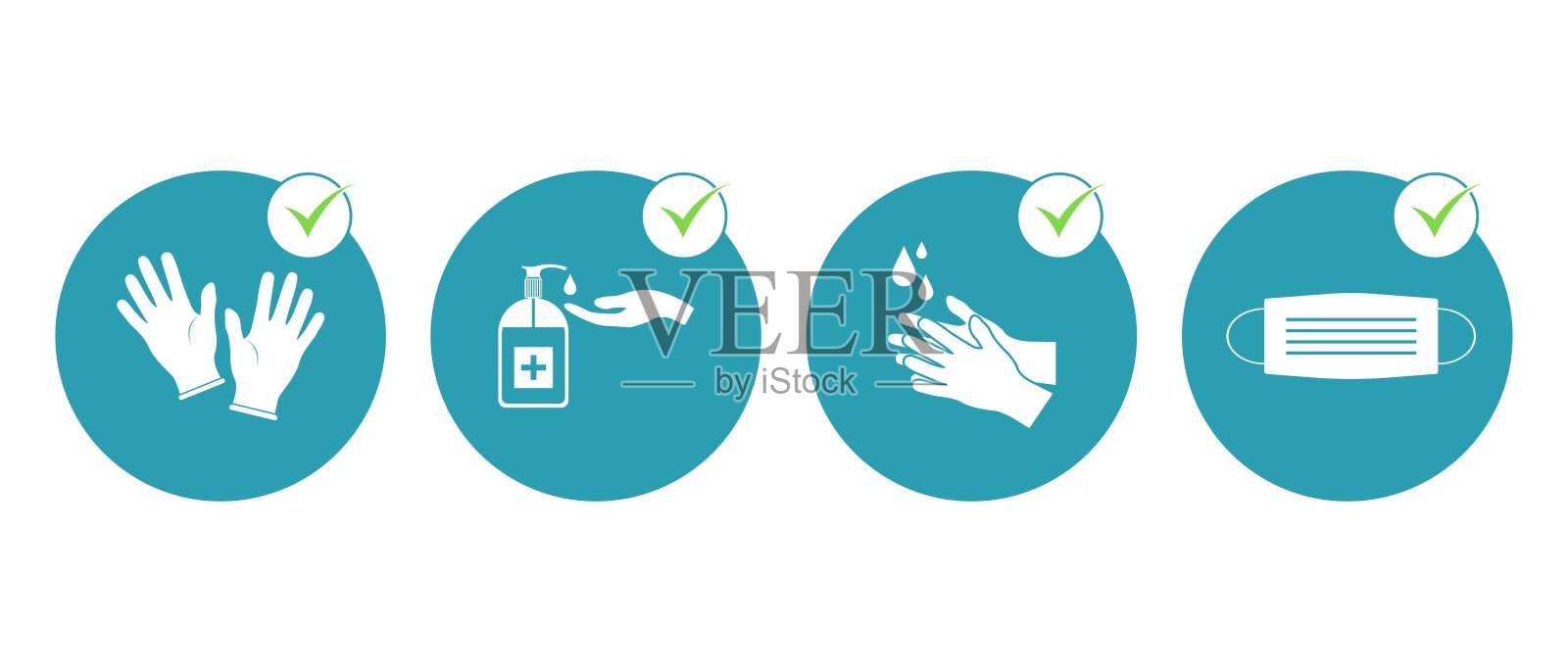 预防措施图标显示如何避免感染病毒。勤洗手，戴医用口罩插画图片素材