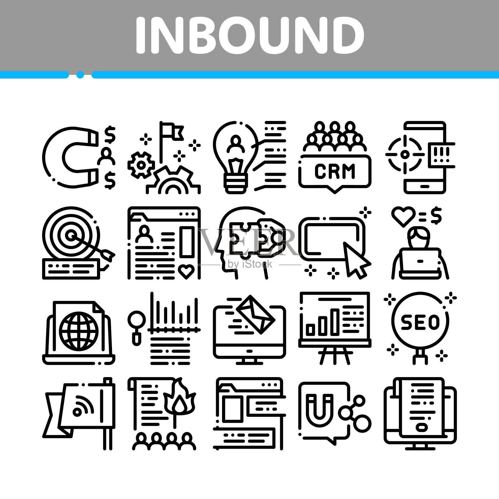 入站营销集合图标设置向量图标素材