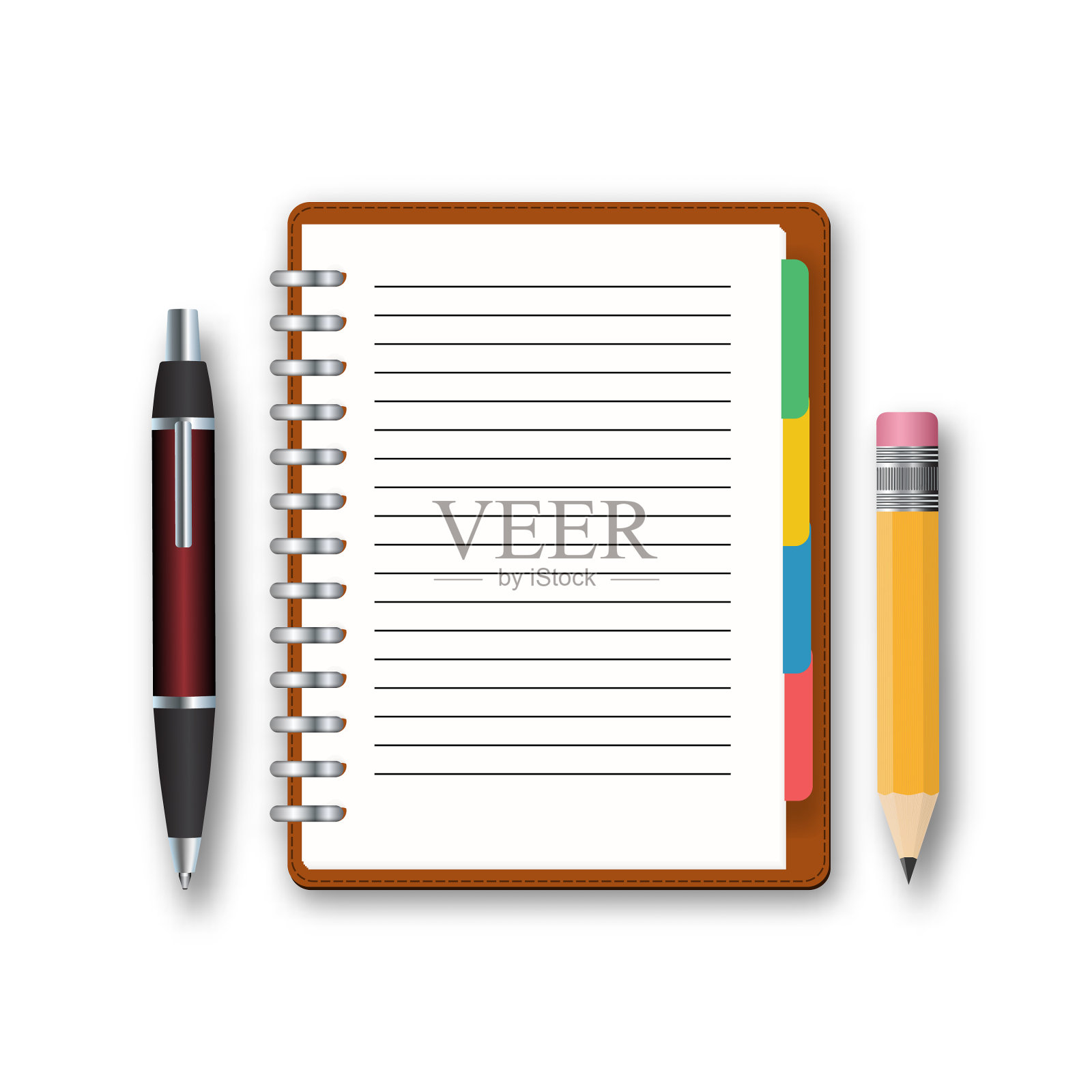 空白笔记本上用钢笔和铅笔分开一个设计元素图片