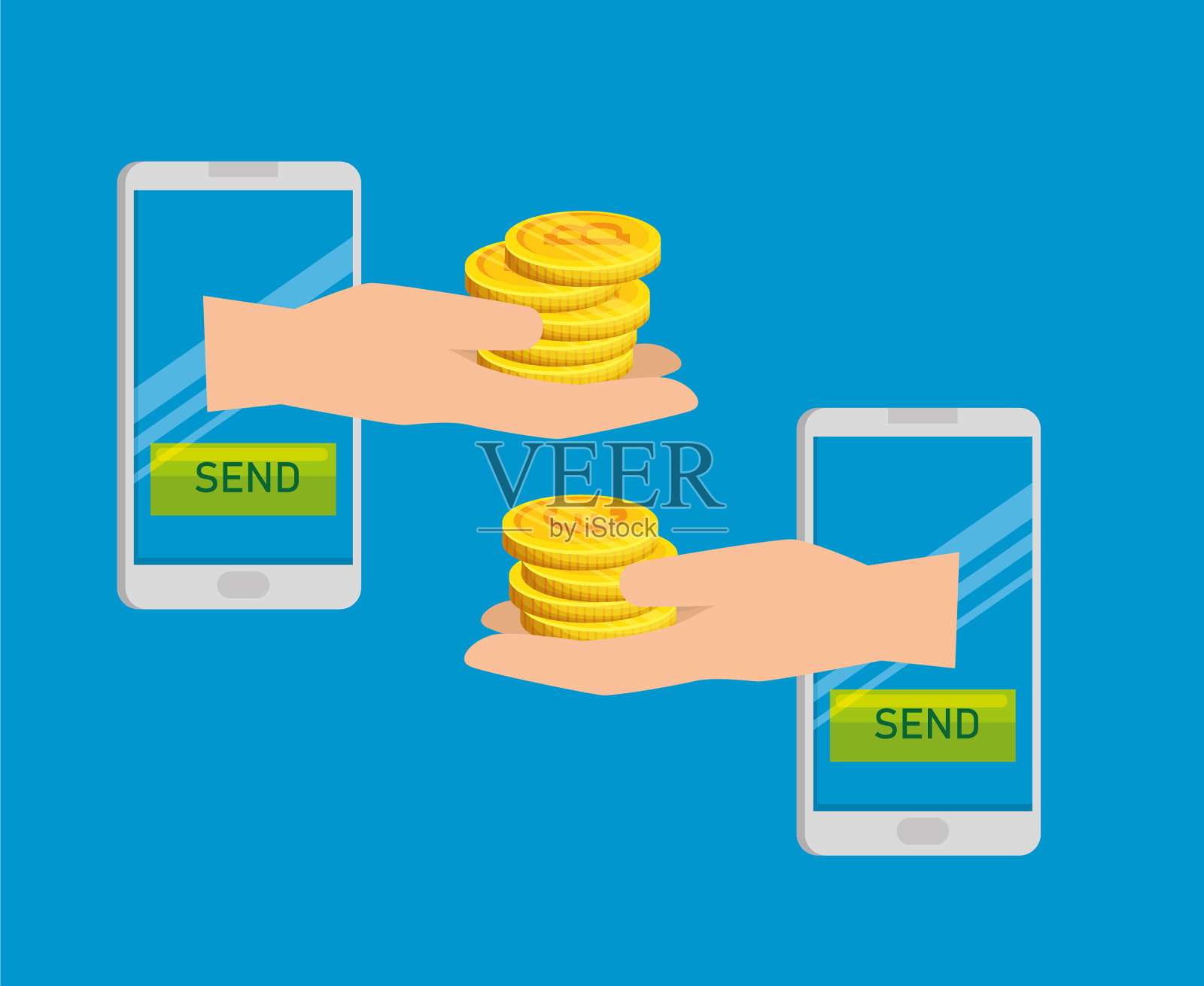 智能手机与比特币货币兑换插画图片素材