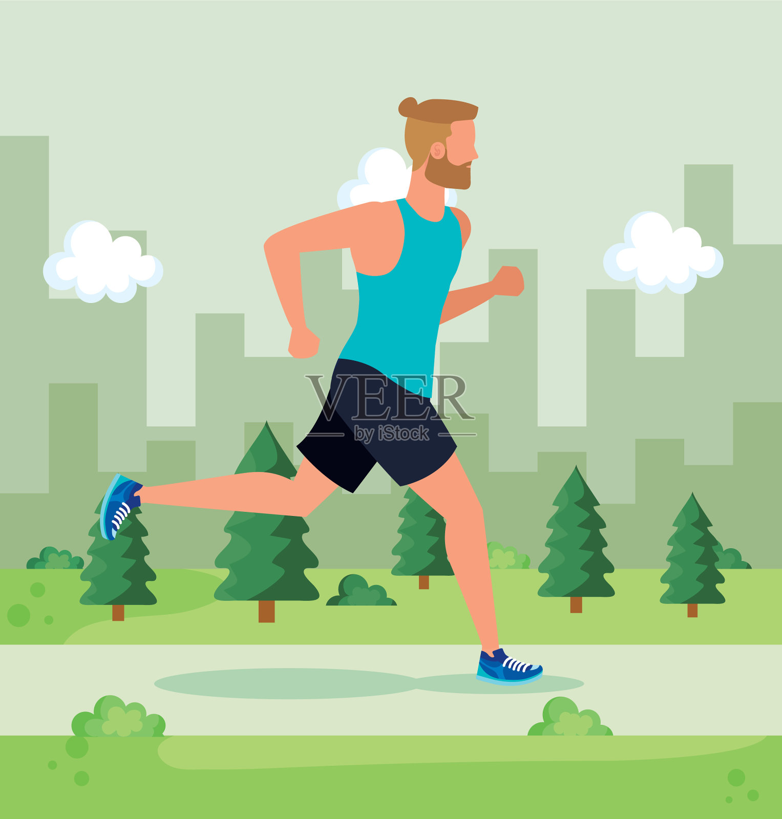 男人跑步的生活方式体育活动插画图片素材