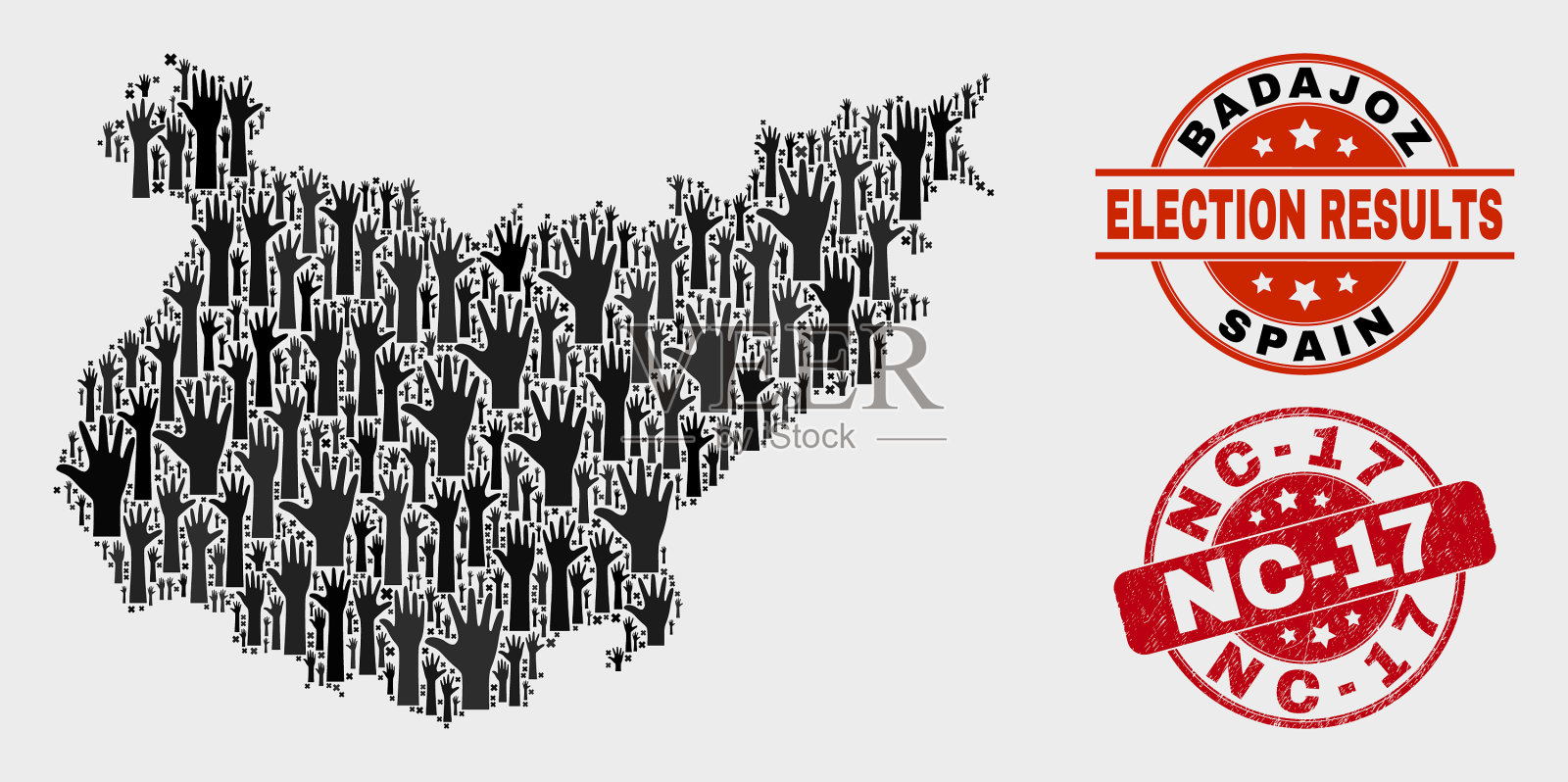拼贴投票badajoz省地图和grunge nc插画图片素材