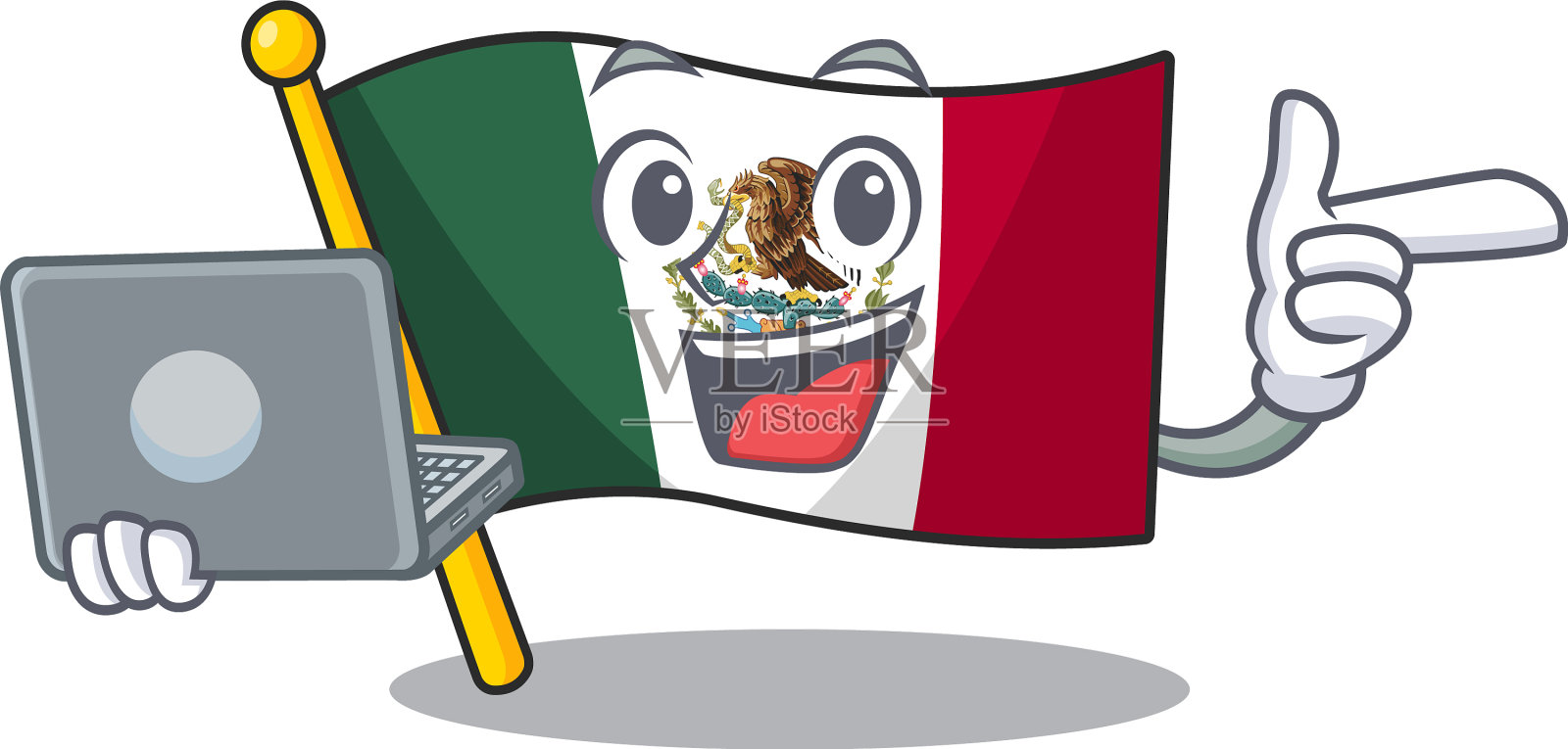 笔记本电脑上的卡通墨西哥国旗设计元素图片