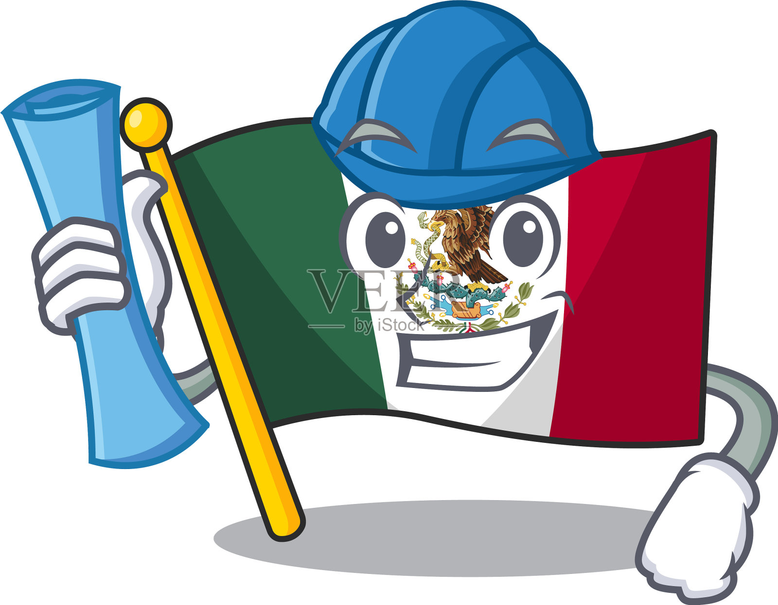 建筑师国旗在吉祥物形状的墨西哥字符设计元素图片