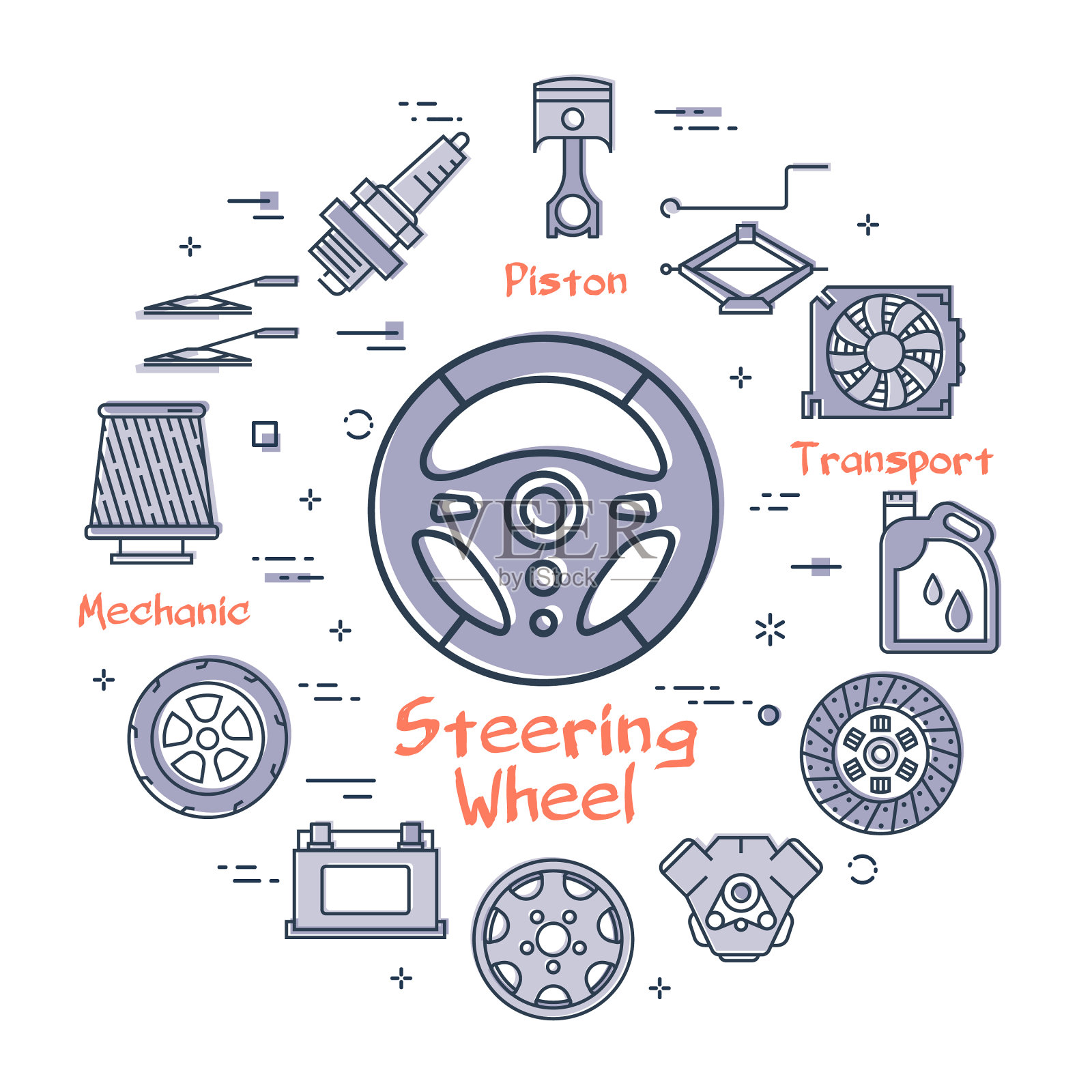 方向盘线性圆形旗帜插画图片素材