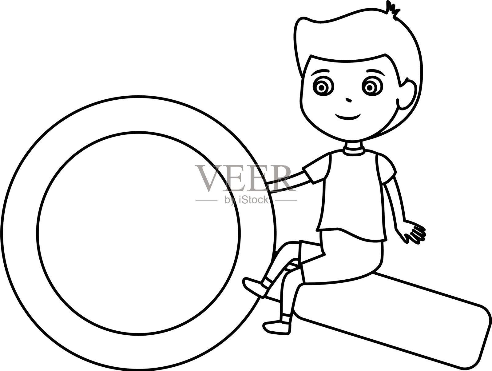 拿着放大镜的小男生插画图片素材