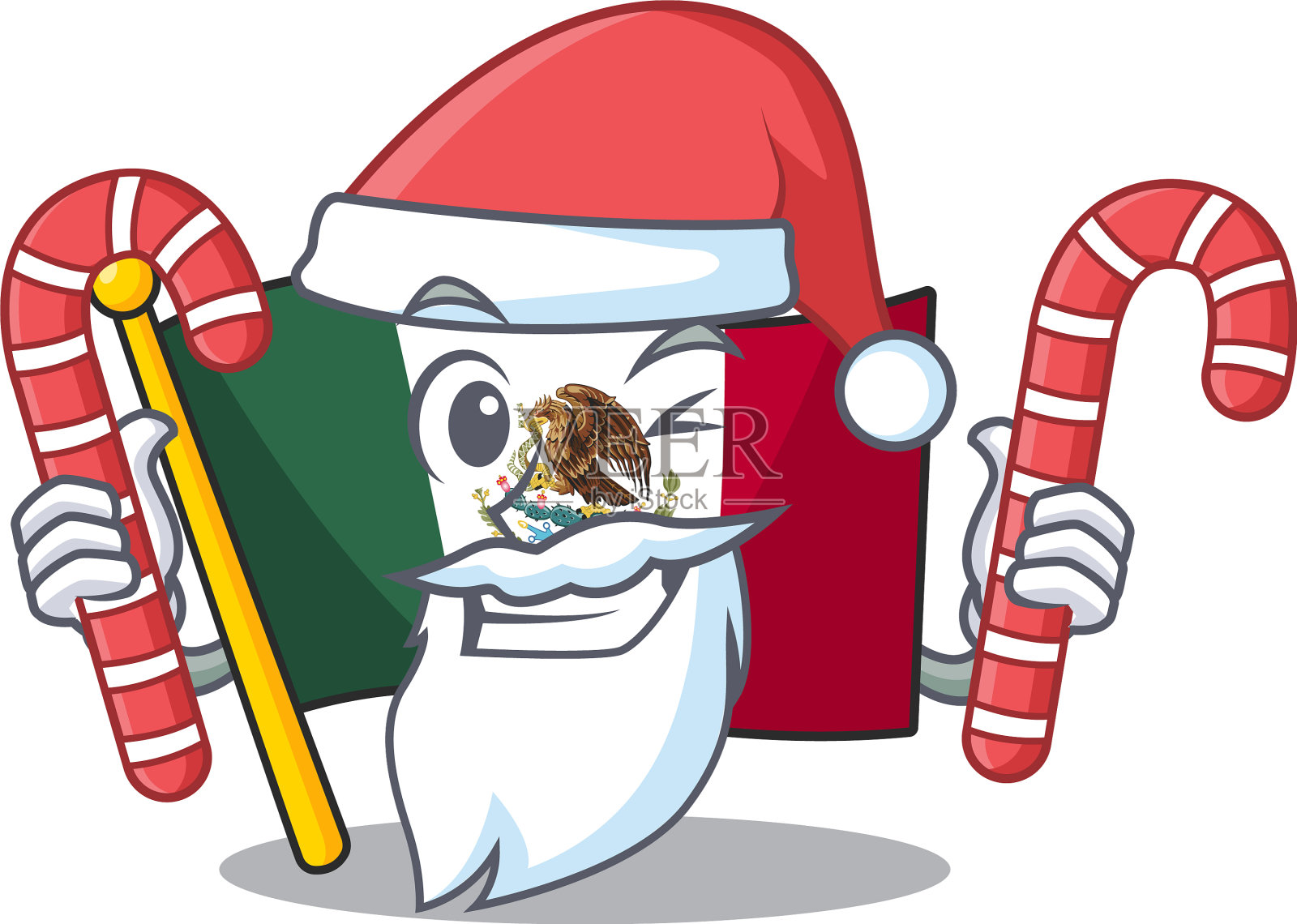 圣诞老人与糖果墨西哥国旗卡通飘扬设计元素图片