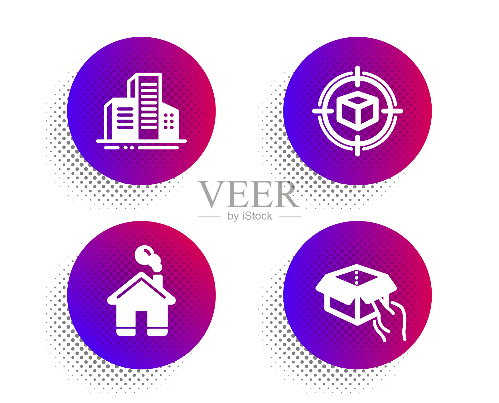 住宅建筑和包裹跟踪图标集图标素材