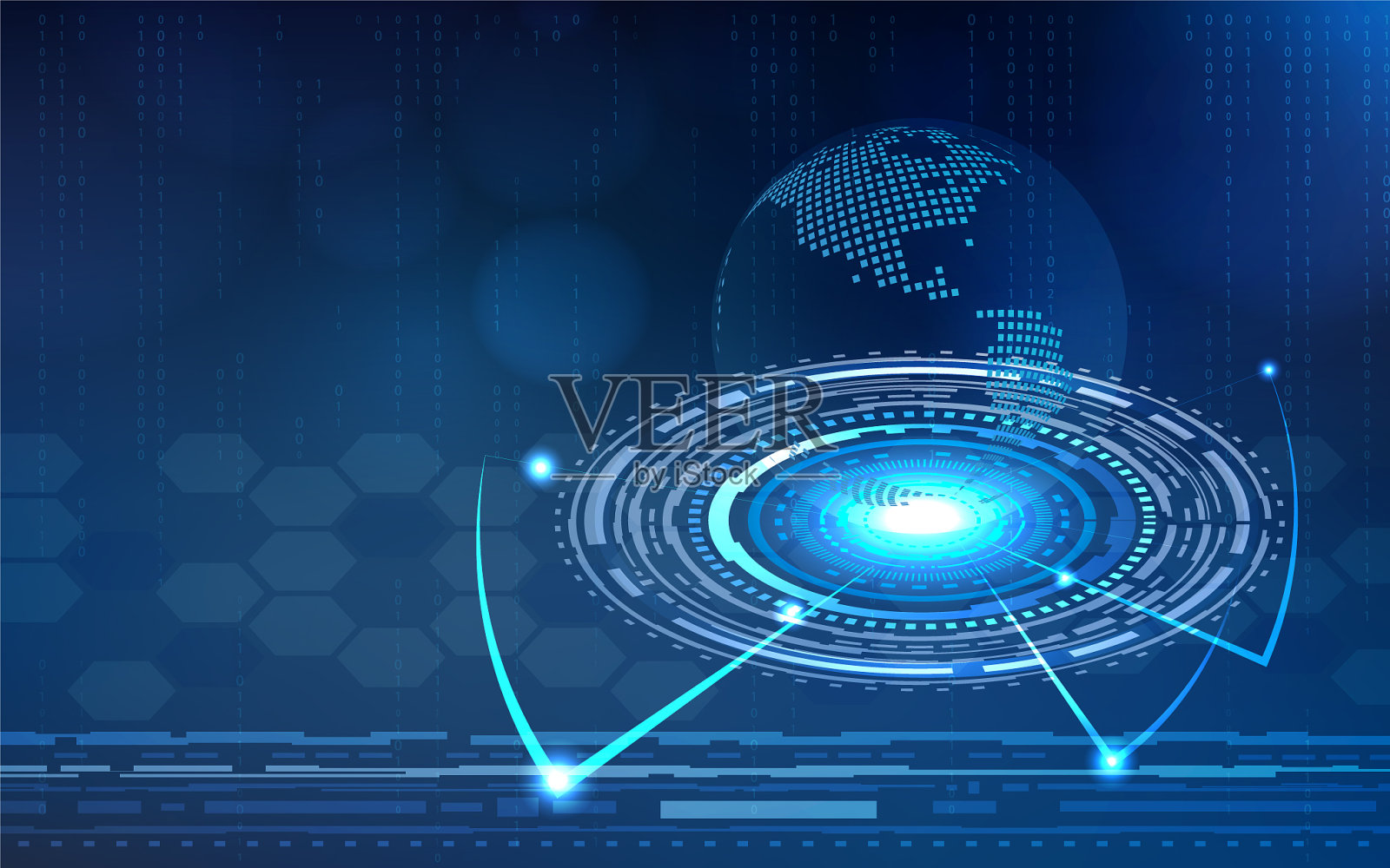 蓝色技术圈与计算机抽象插画图片素材
