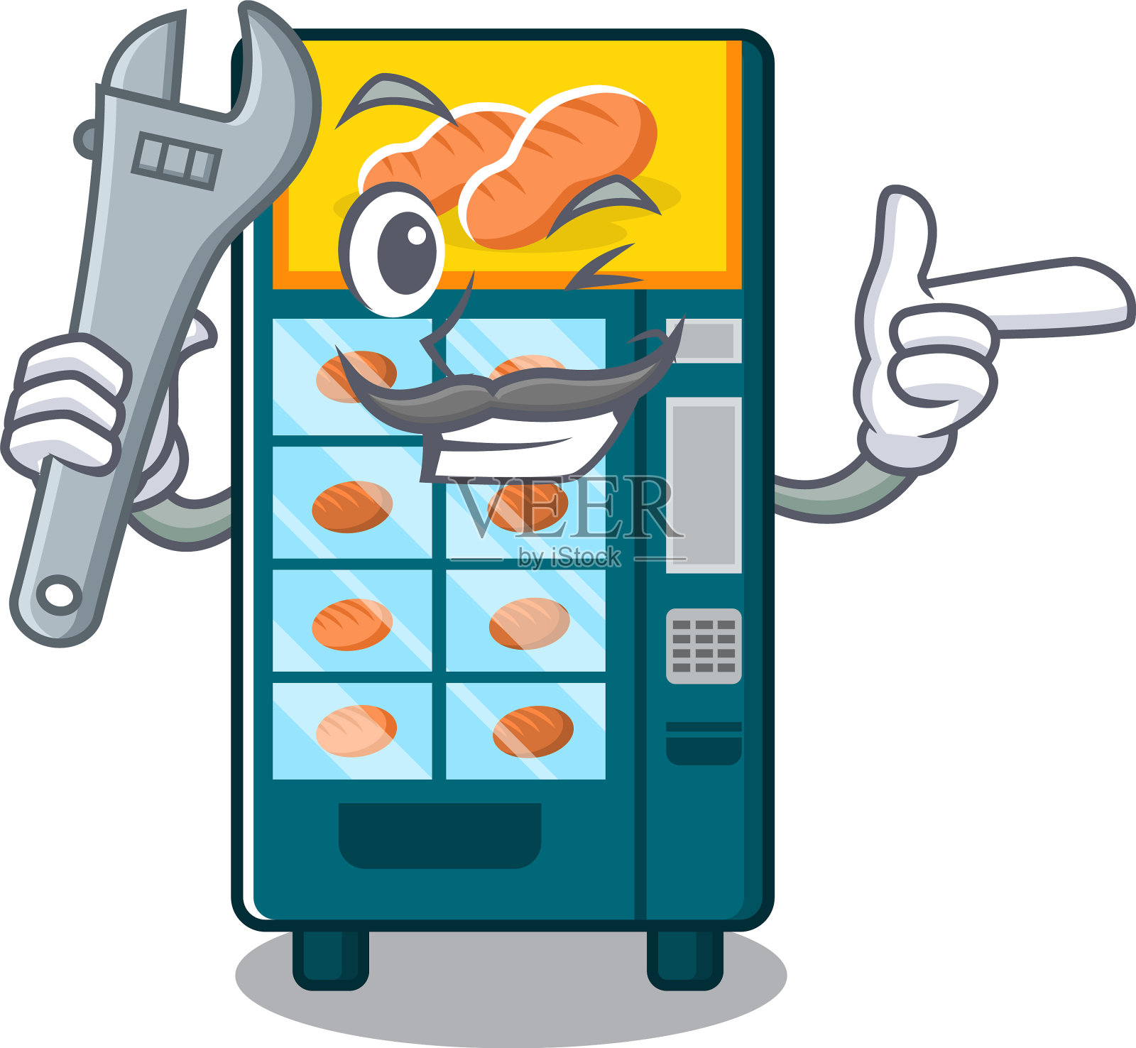 卡通中的技工面包店自动售货机设计元素图片