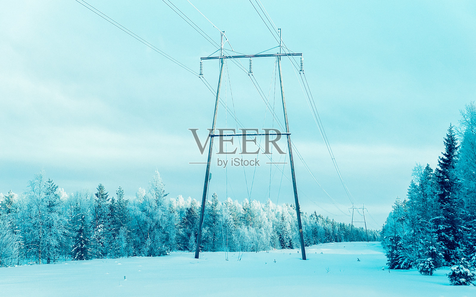 冬季芬兰的输电线路照片摄影图片
