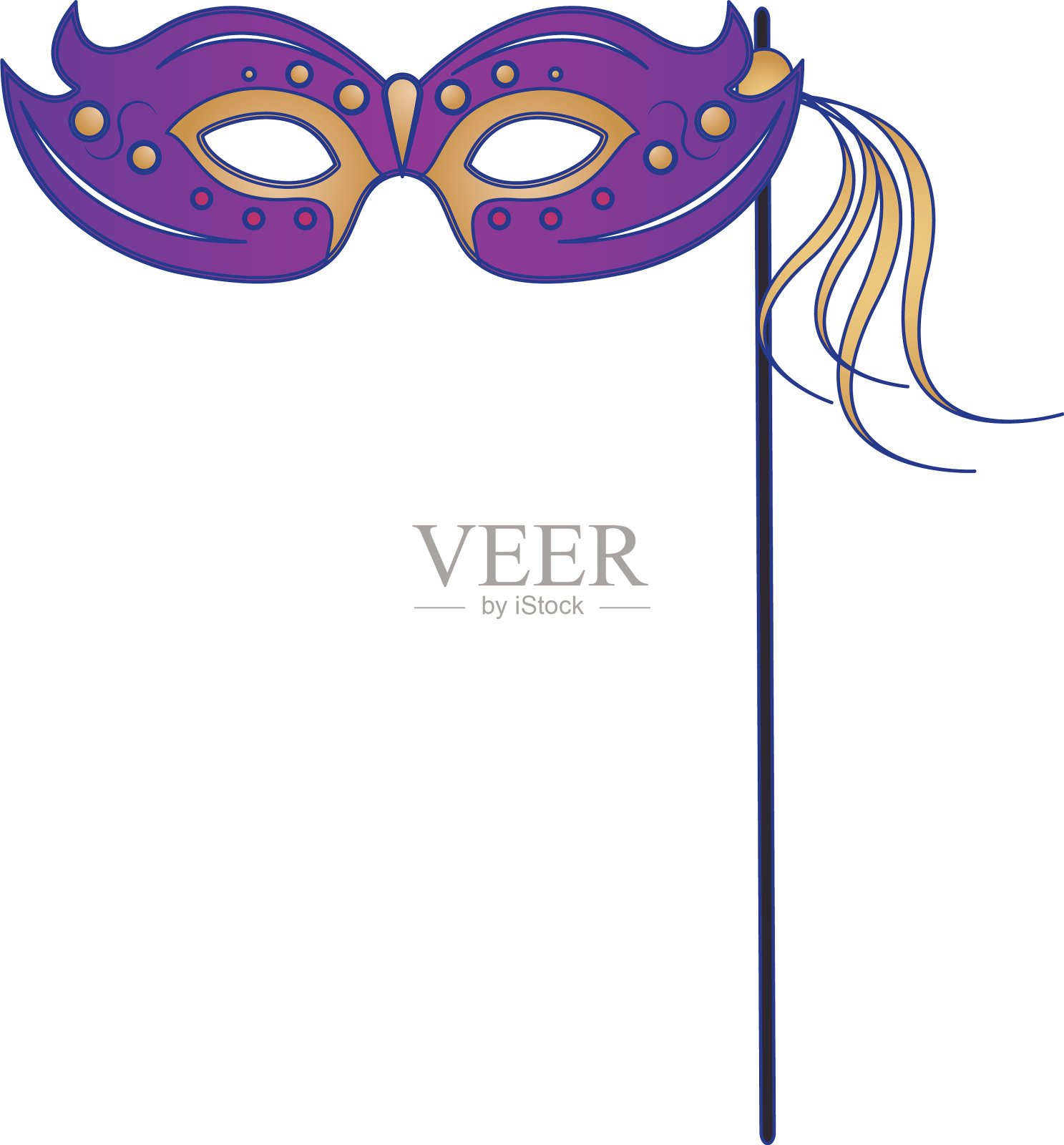 节日狂欢派对面具卡通蓝线插画图片素材