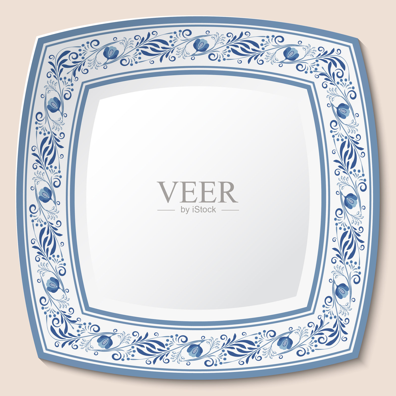 装饰方形板与蓝色花卉框架插画图片素材