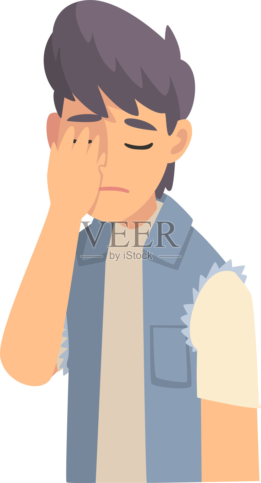 一个用手捂着脸的时尚少年设计元素图片