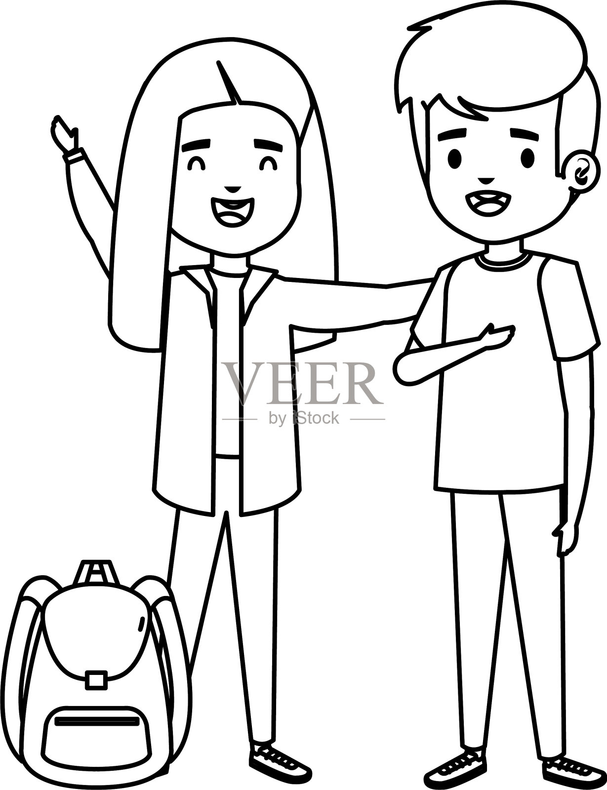 快乐的小学生夫妇的性格设计元素图片