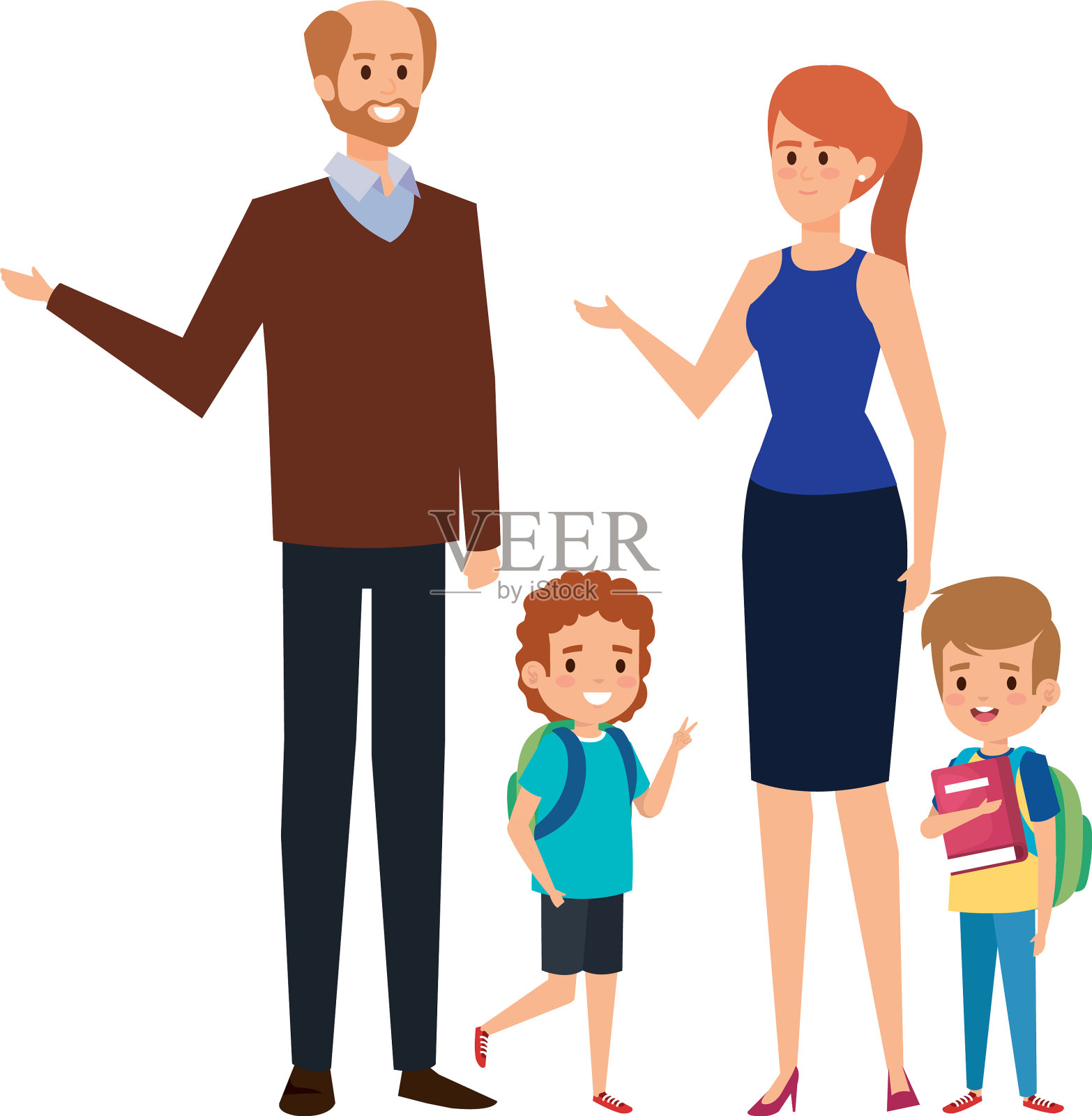 快乐的学生男孩和一对老师设计元素图片