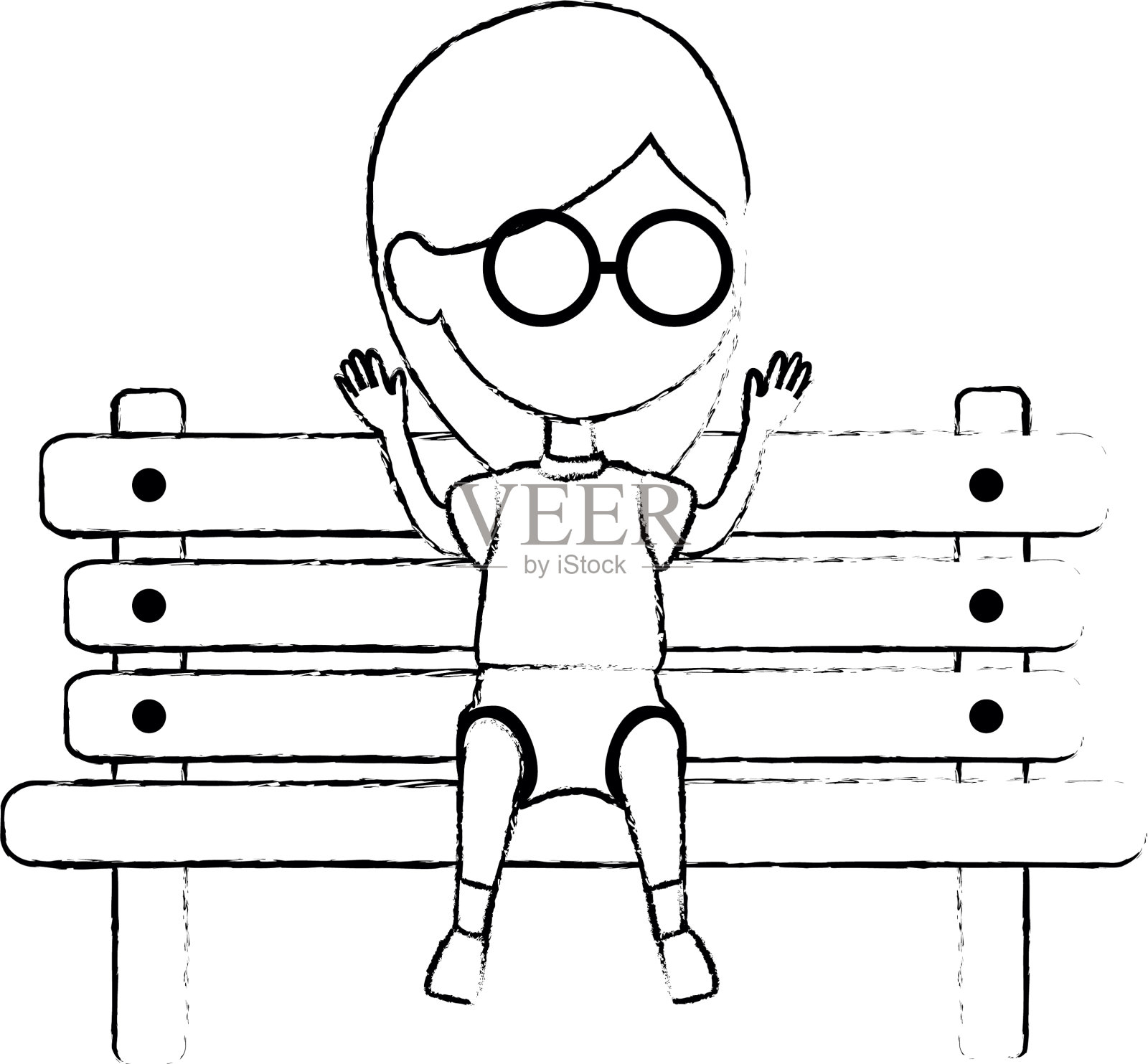 女孩在公园木制椅子图标设计元素图片