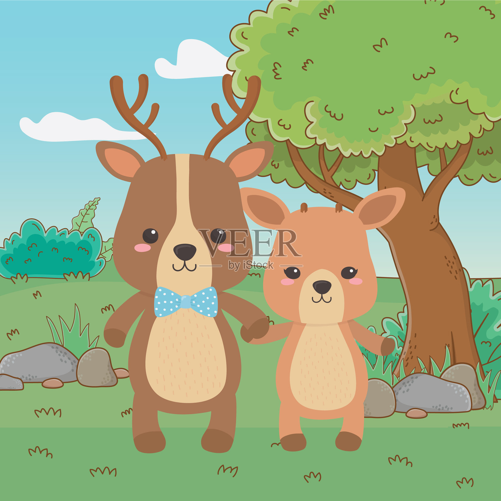 驯鹿和鹿的卡通设计插画图片素材