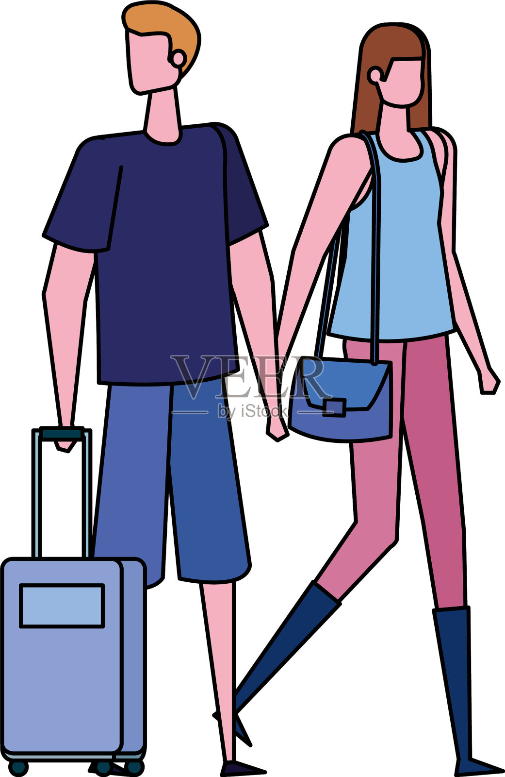 年轻的情侣带着旅行箱设计元素图片