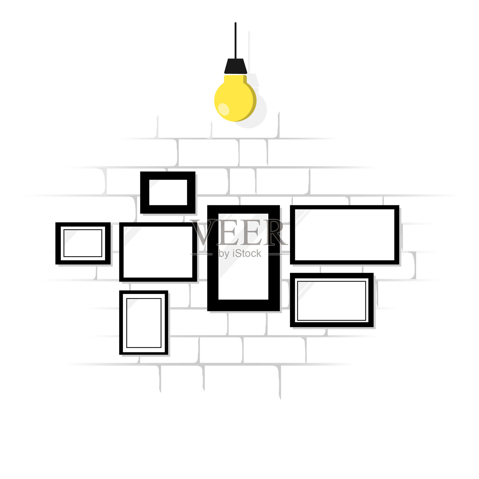 框架白墙灯泡插画图片素材