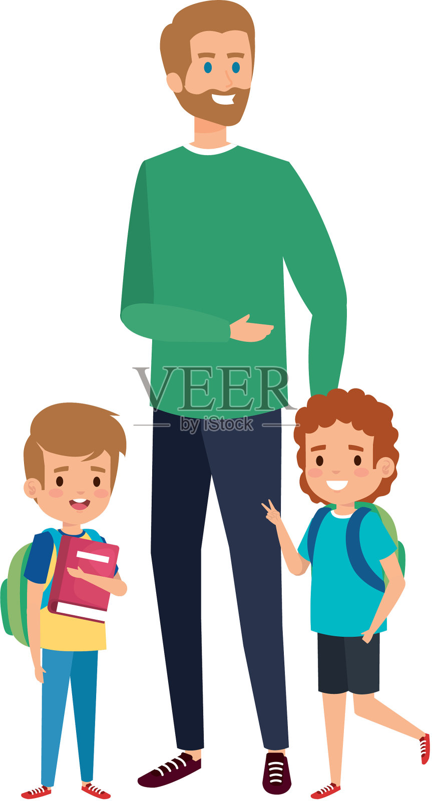 快乐的学生男生与男老师插画图片素材