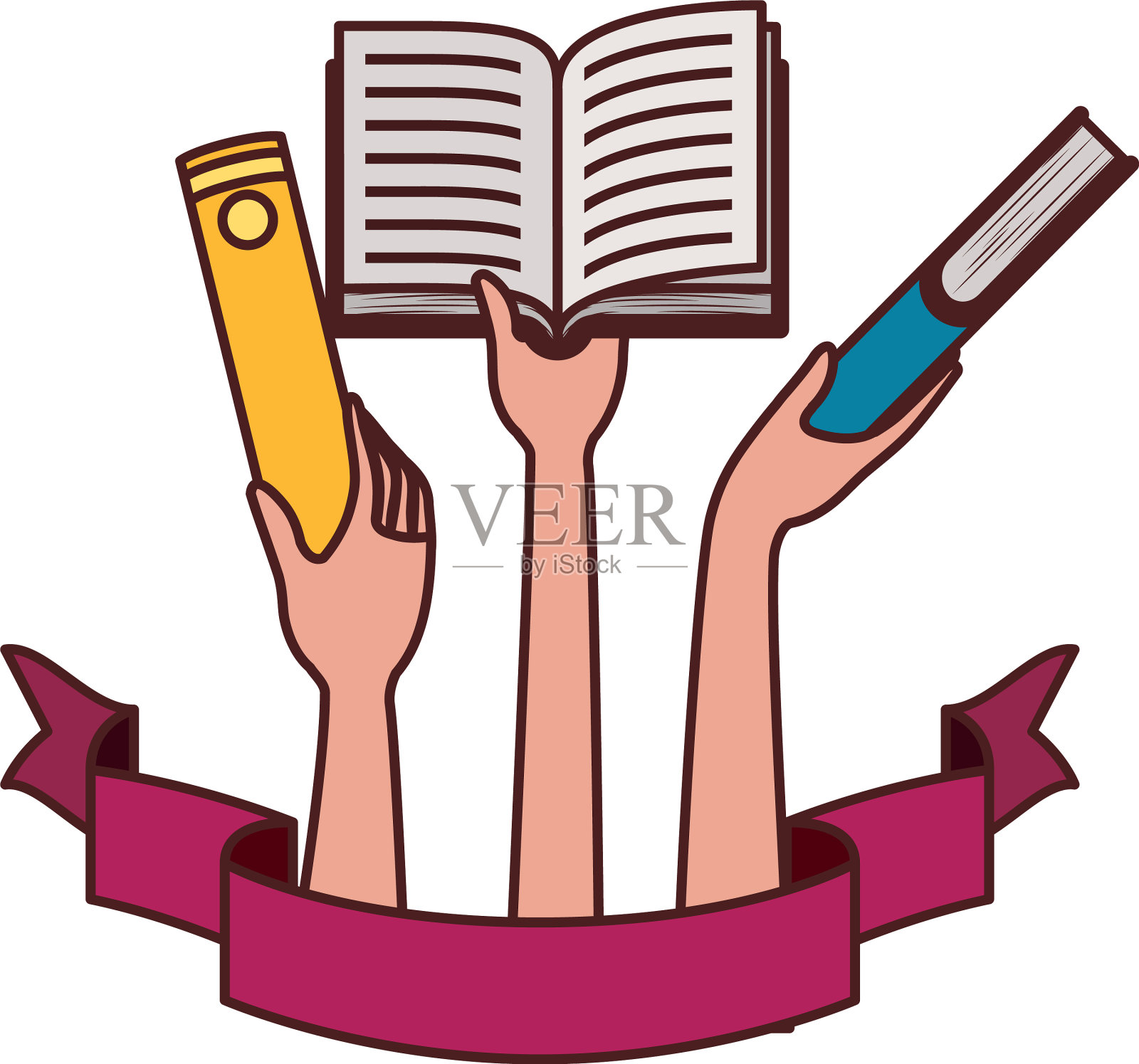 图案手与书在白色的背景插画图片素材