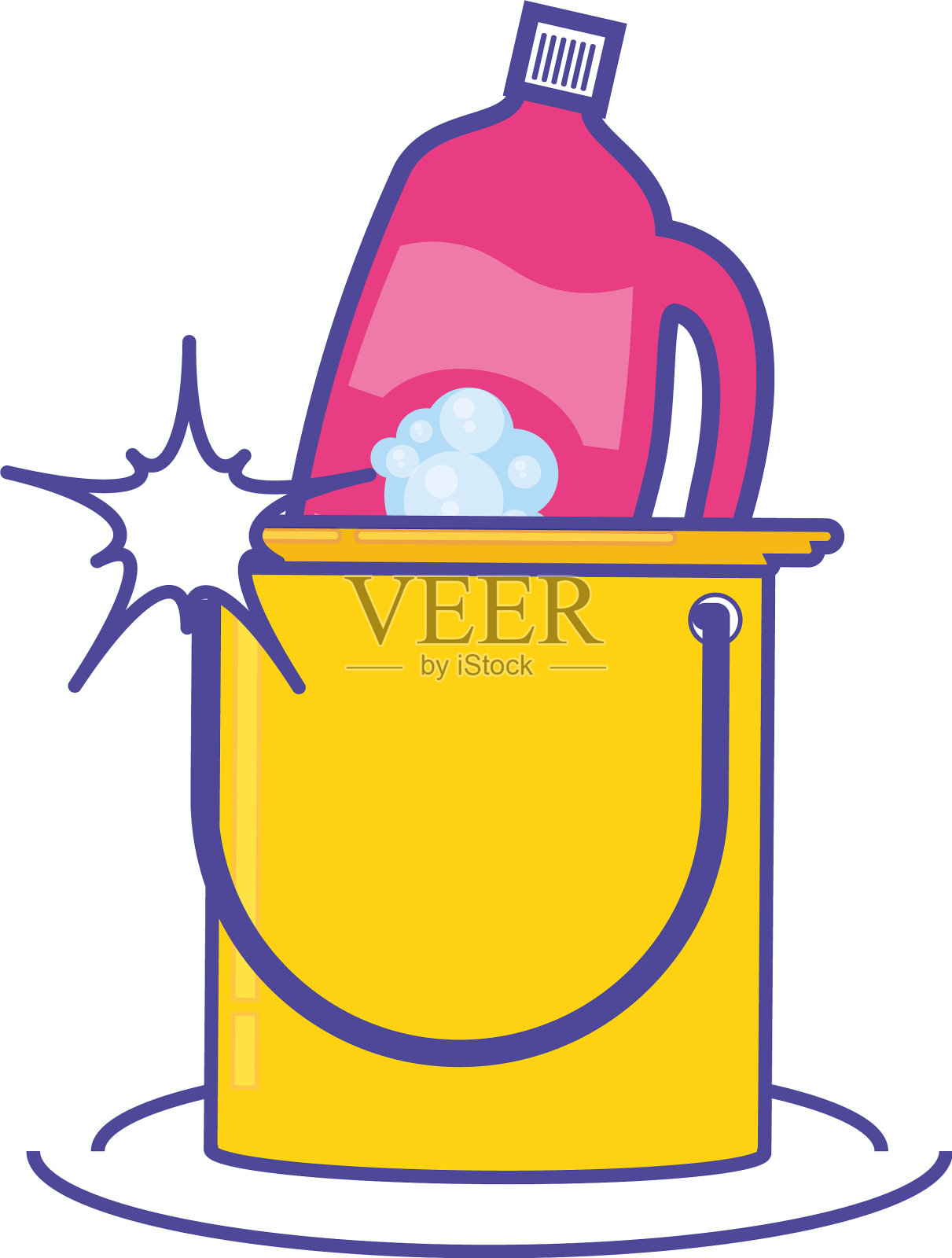 独立的清洗桶和洗涤剂设计设计元素图片