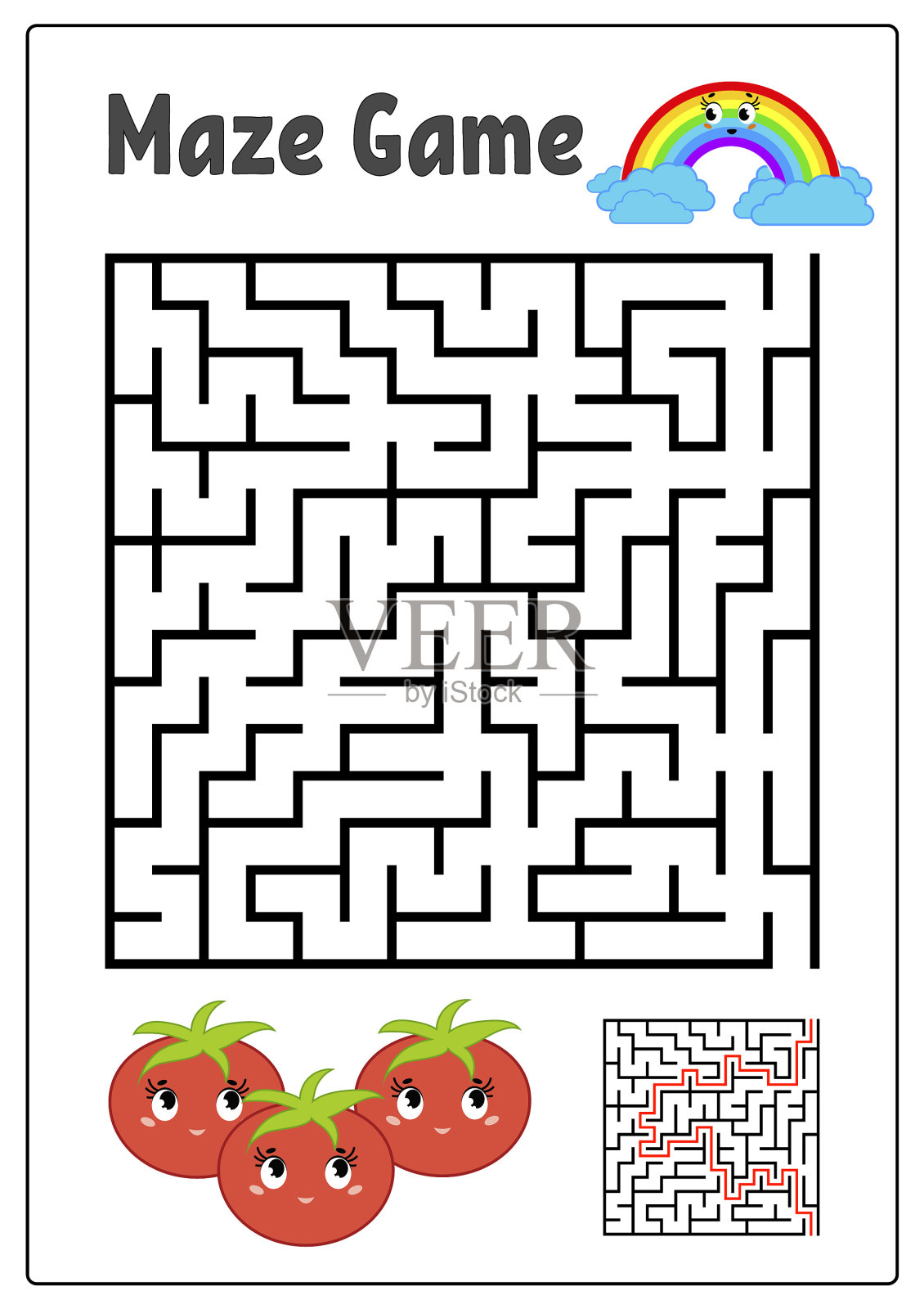 抽象方块迷宫儿童作业表活动插画图片素材