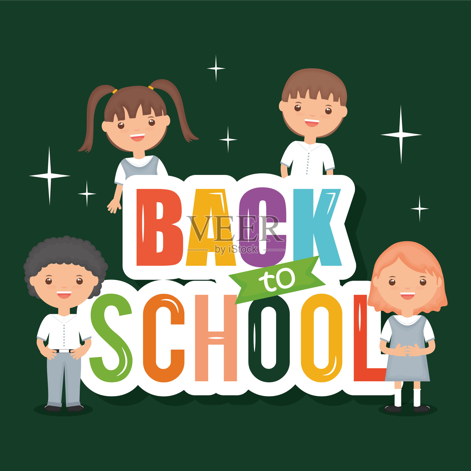 可爱的小学生与回学校的信息插画图片素材