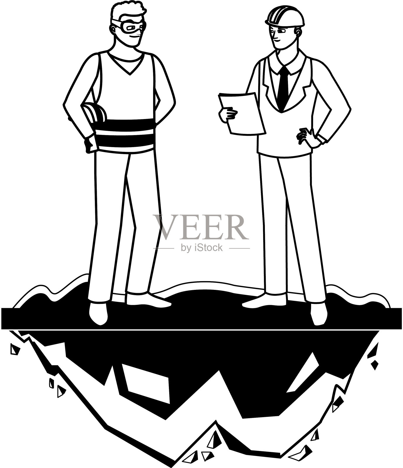 建筑工和工程师在草坪上设计元素图片