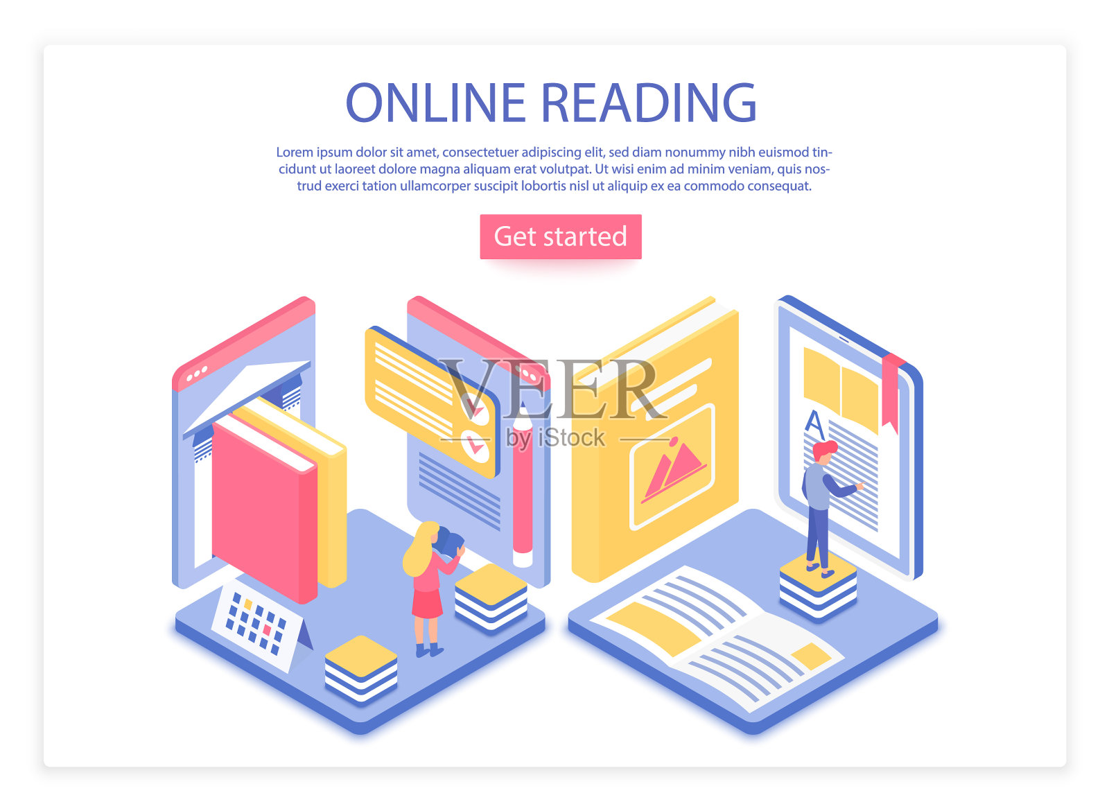 在线阅读登陆页面等距设计模板素材