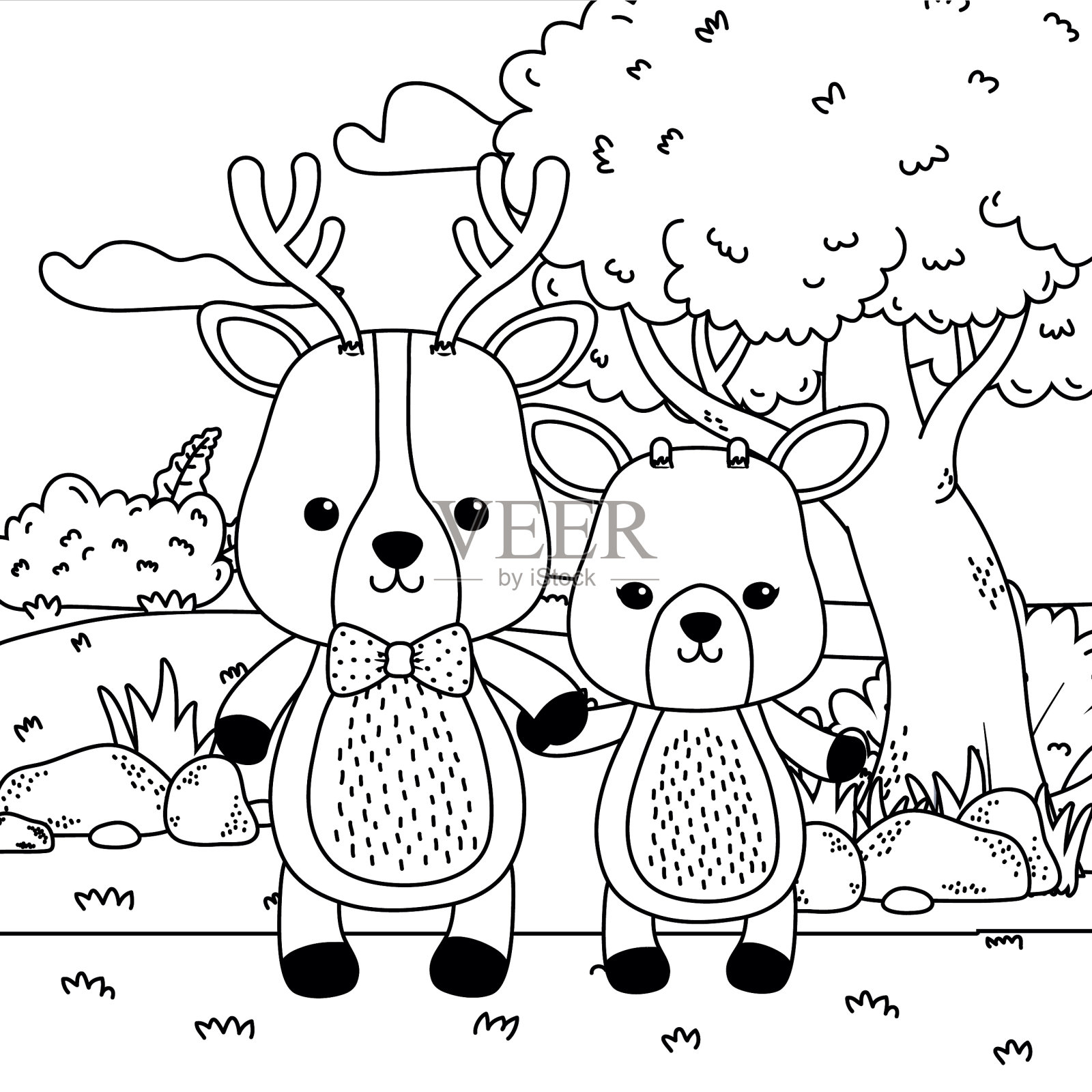 一对驯鹿和鹿的设计插画图片素材