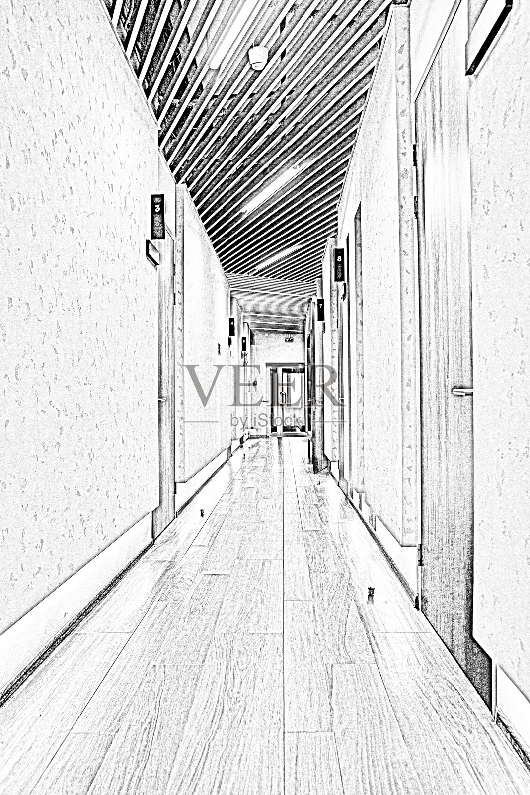 现代化办公大楼的长廊照片摄影图片