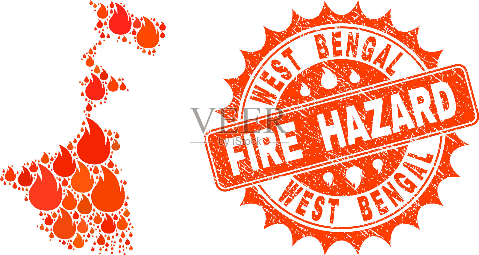 西孟加拉邦正在燃烧的拼贴地图插画图片素材