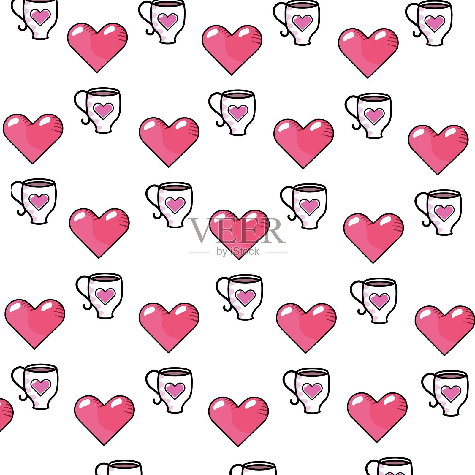 带有心脏背景的咖啡杯插画图片素材