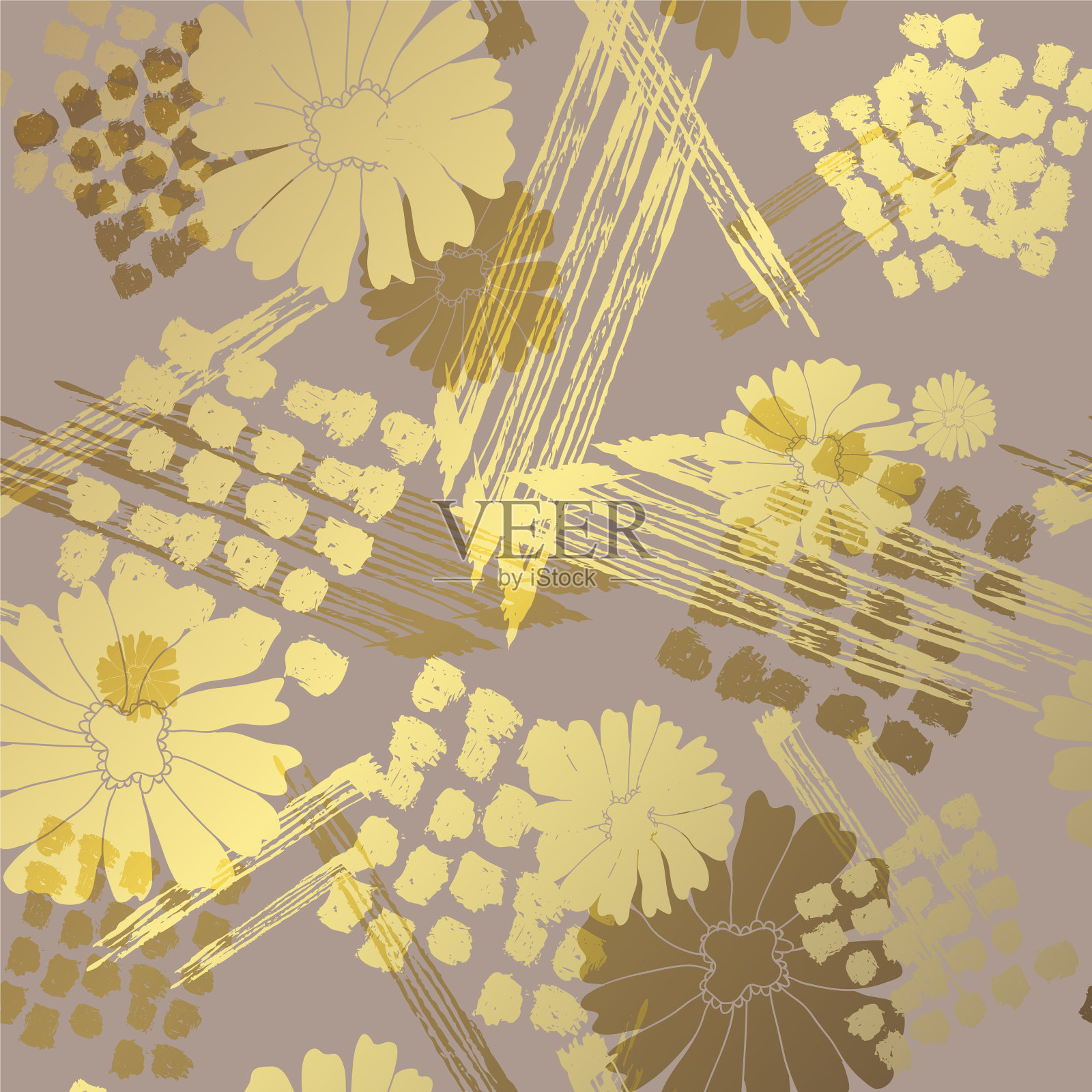 金色的花卉图案插画图片素材