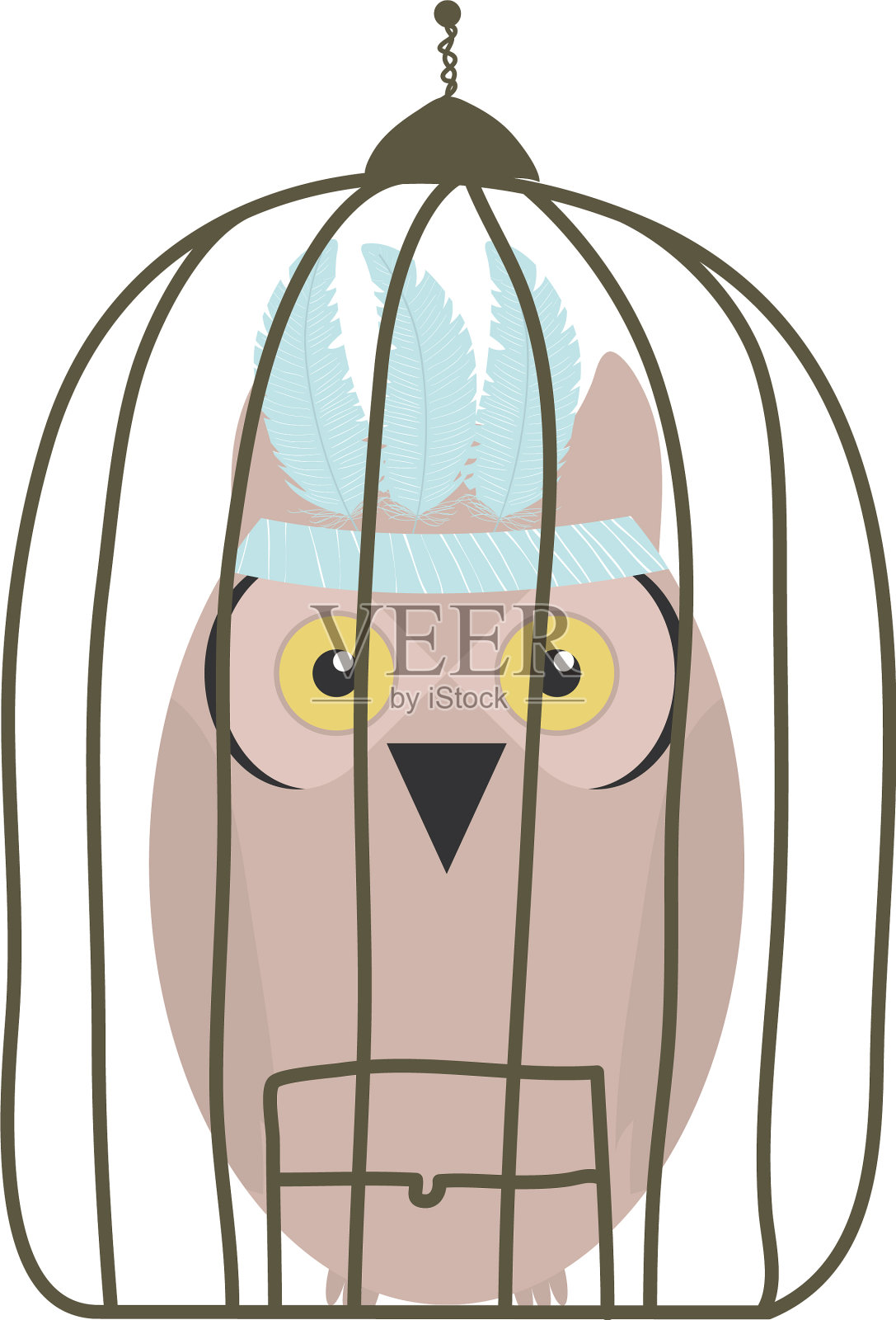 猫头鹰与羽毛帽笼波西米亚风格设计元素图片