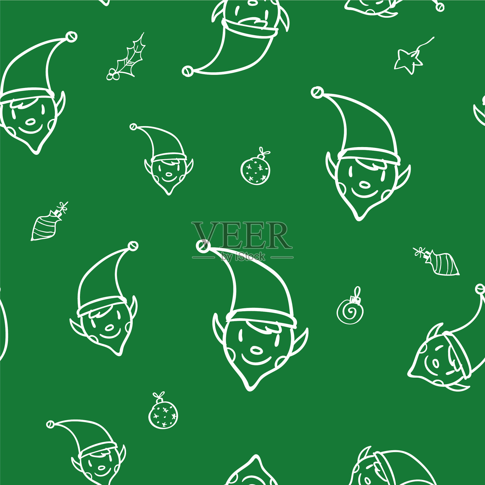 圣诞小精灵无缝涂鸦图案上的黑暗插画图片素材