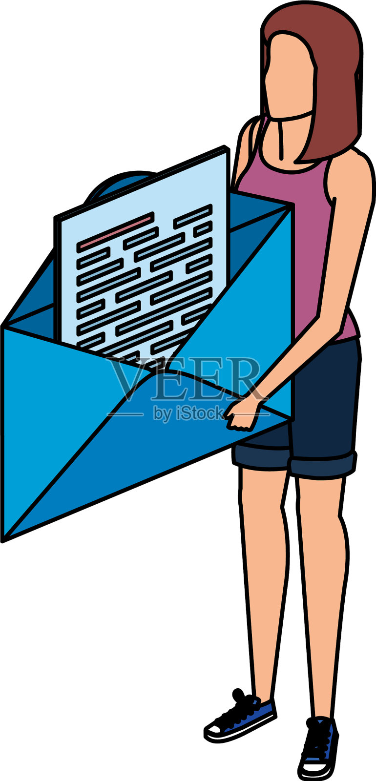 年轻女子拿起信封寄信设计元素图片