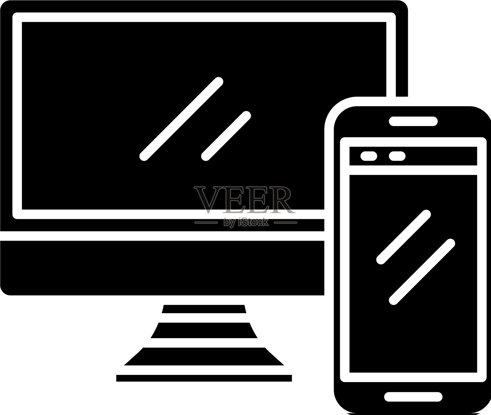 电脑和智能手机的黑色图标登录设计元素图片