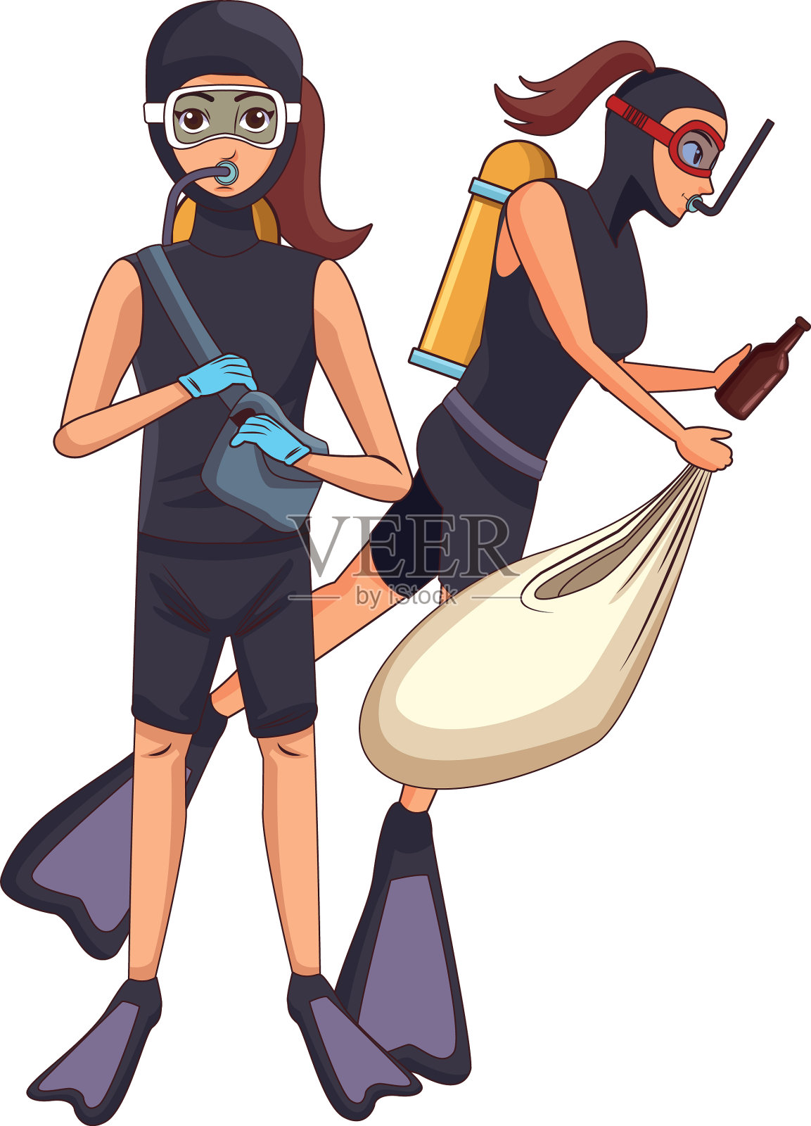 水肺潜水的化身卡通人物插画图片素材