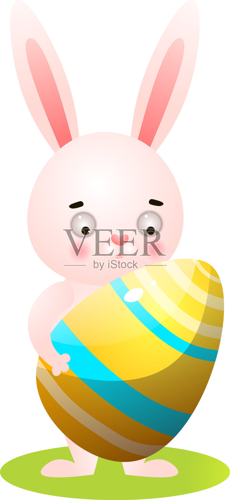 可爱的复活节兔子在绿色的草地上带着金蛋设计元素图片