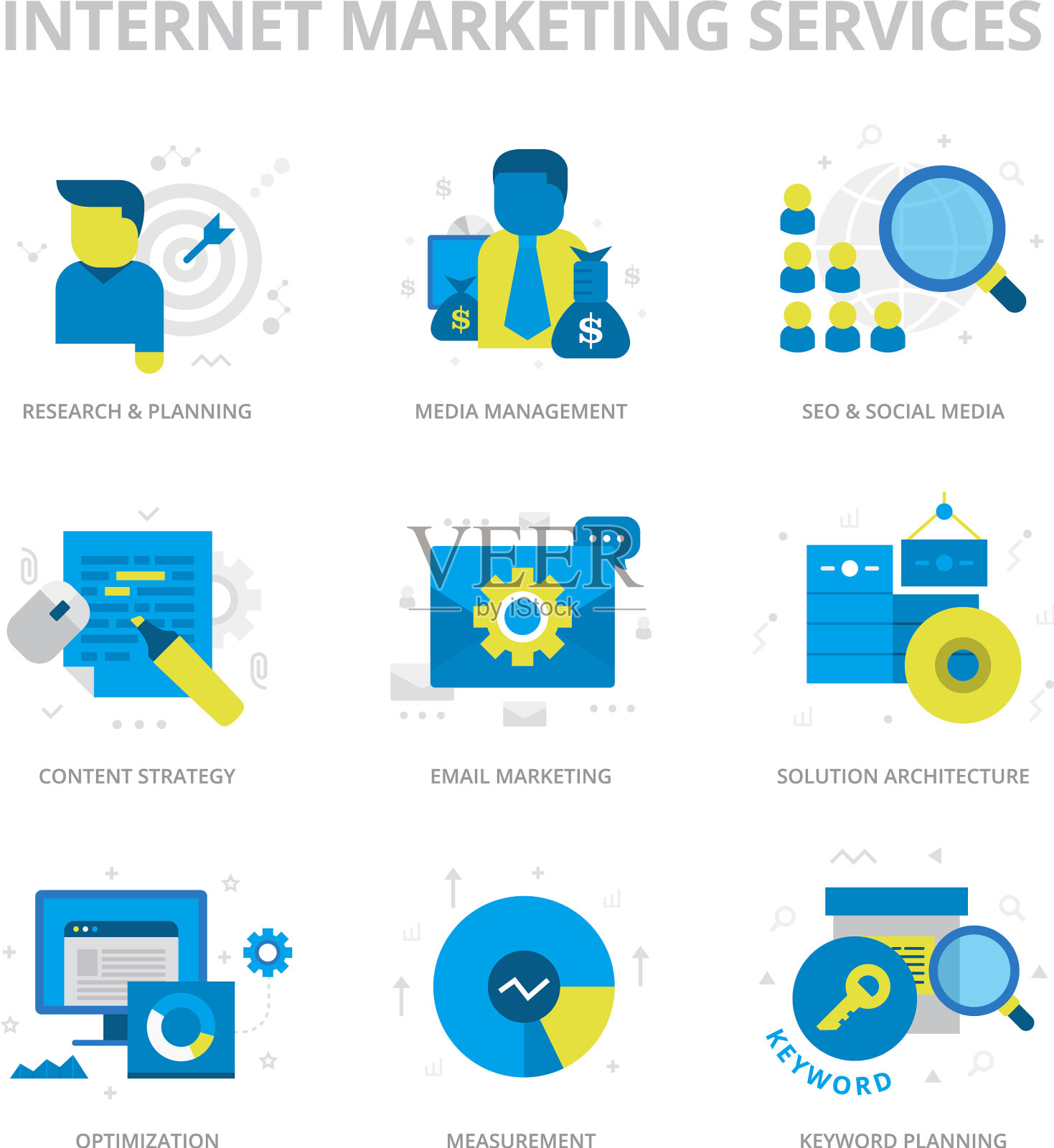 网络营销服务平面图标插画图片素材