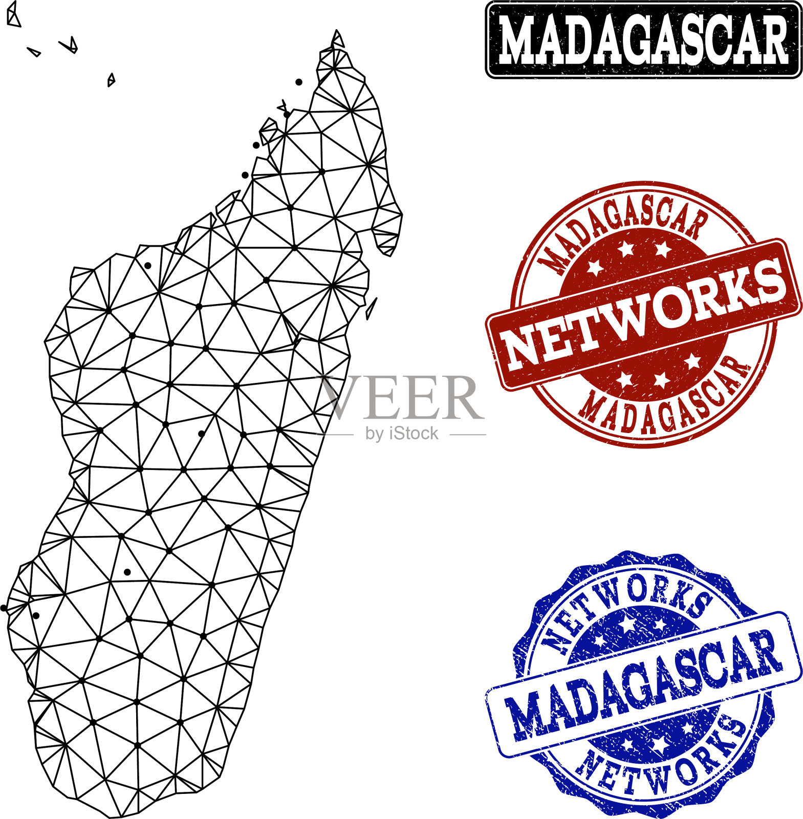 多边形网络网格地图的马达加斯加插画图片素材