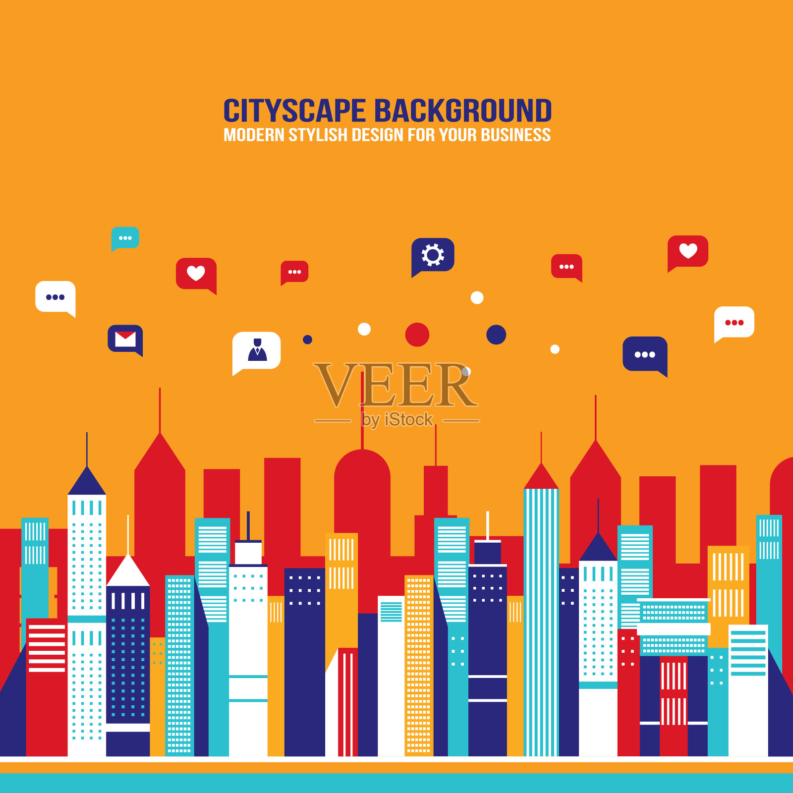 城市社交网络充斥着城市景观插画图片素材